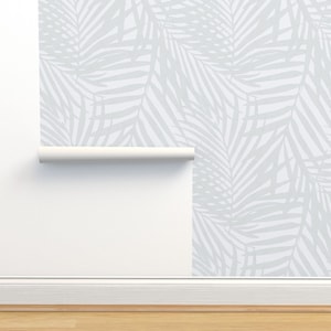 Boho Jungle Non-Pasted Wallpaper - Watercolor Fronds Gray by danika_herrick -  Tropical Palm Palm Tree  Wallpaper Double Roll by Spoonflower