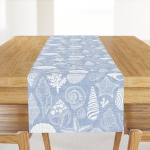 Nautical Seashell Table Runner - Coastal Treasures by kimsa - Coral Starfish Coastal Seaside Cotton Sateen Table Runner by Spoonflower