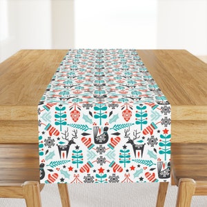 Folk Art Christmas Table Runner - Scandinavian Holiday Cotton Sateen