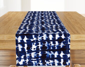 Indigo Paint Dots Table Runner - Parallel Blue by mjmstudio - Modern Watercolor Shibori Inspired  Cotton Sateen Table Runner by Spoonflower