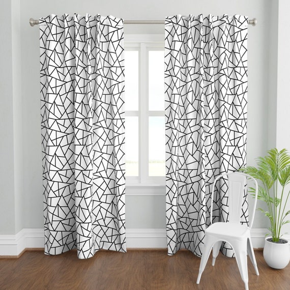 Abstract Curtain Panel Geometric Black On White Large by Etsy