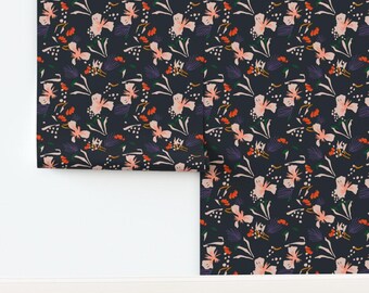 Vibrant Botanical Non-Pasted Wallpaper Modern Garden Modern Floral Pink Purple - Seville Garden by holli_zollinger Wallpaper by Spoonflower