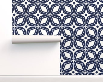 Mid Century Modern Commercial Grade Wallpaper - Starburst Navy Large by heatherdutton - Geometric Wallpaper Double Roll by Spoonflower