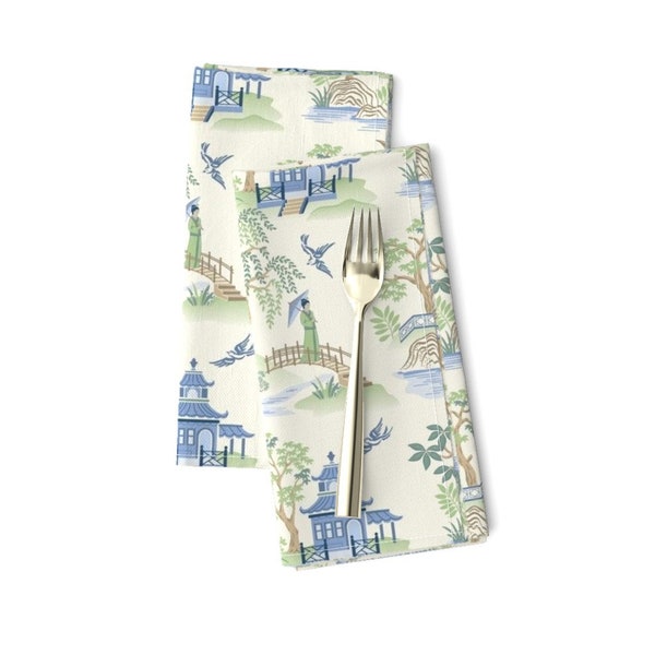 Lot de 2 serviettes de table chinoiseries - Chinoiseries par barbarapixton - serviettes en tissu toile paysage pagode d'inspiration asiatique par Spoonflower