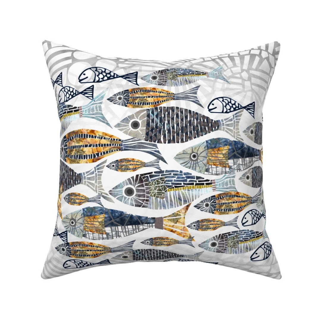 Nautical Throw Pillow Catch of the Day by Mimipinto Mosaic Etsy