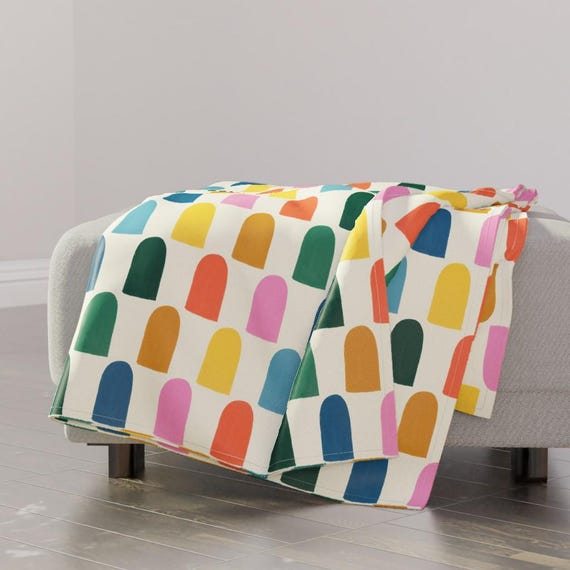Boho Blocks Throw Blanket Rustic Rainbow Arches by