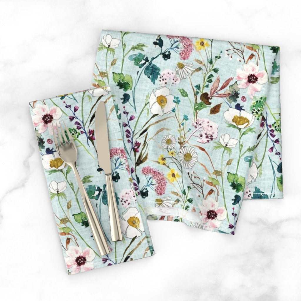 Painted Wildflowers Dinner Napkins Set of 2 Verdure Etsy