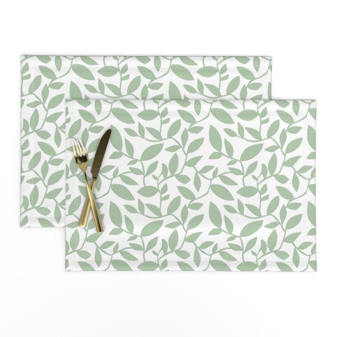 Sage Green Leaves Placemats set of 2 Botanical Leaves by Heatherdutton Modern Nature Spring
