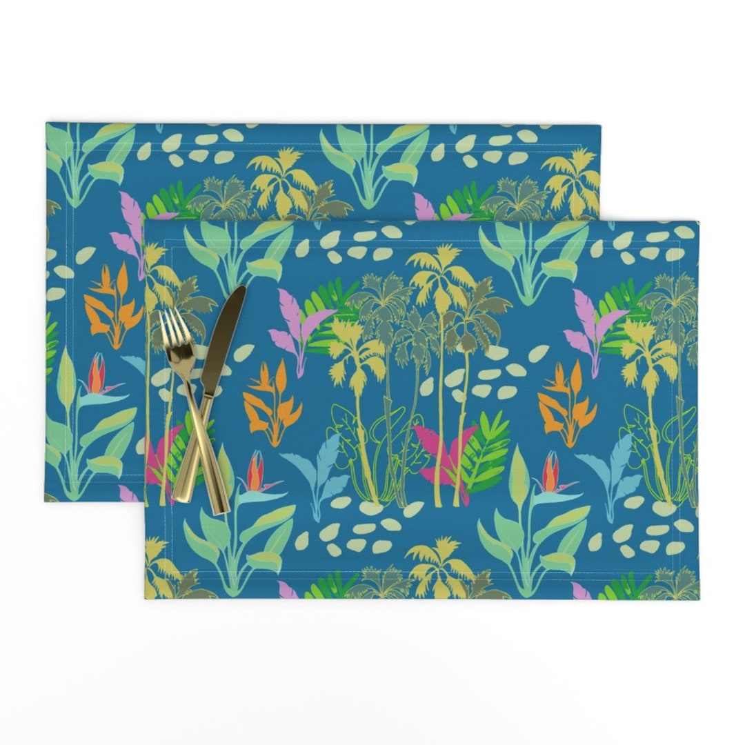 Palm Trees Placemats set of 2 Palms & Bird of Paradise by Etsy