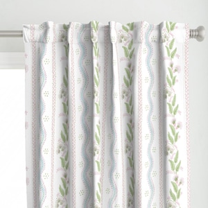 Grandmillennial Curtain Panel - Emma Stripe by danika_herrick - Cottage Stripe Simple Floral Traditional Custom Curtain Panel by Spoonflower