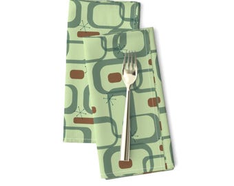 Mid Century Modern middagsservetter set om 2 - Geometriska Atomic Retro Vintage Kvadrater Tygservetter - Gröna Rektanglar av roofdog_designs