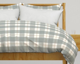 Neutral Plaid Bedding -  Gray On Cream by danika_herrick - Modern Farmhouse  Cotton Sateen Duvet Cover OR Pillow Shams by Spoonflower