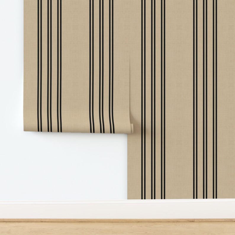 Coastal Stripe Non-pasted Wallpaper Khaki Black Ticking Stripe - Aegean ...