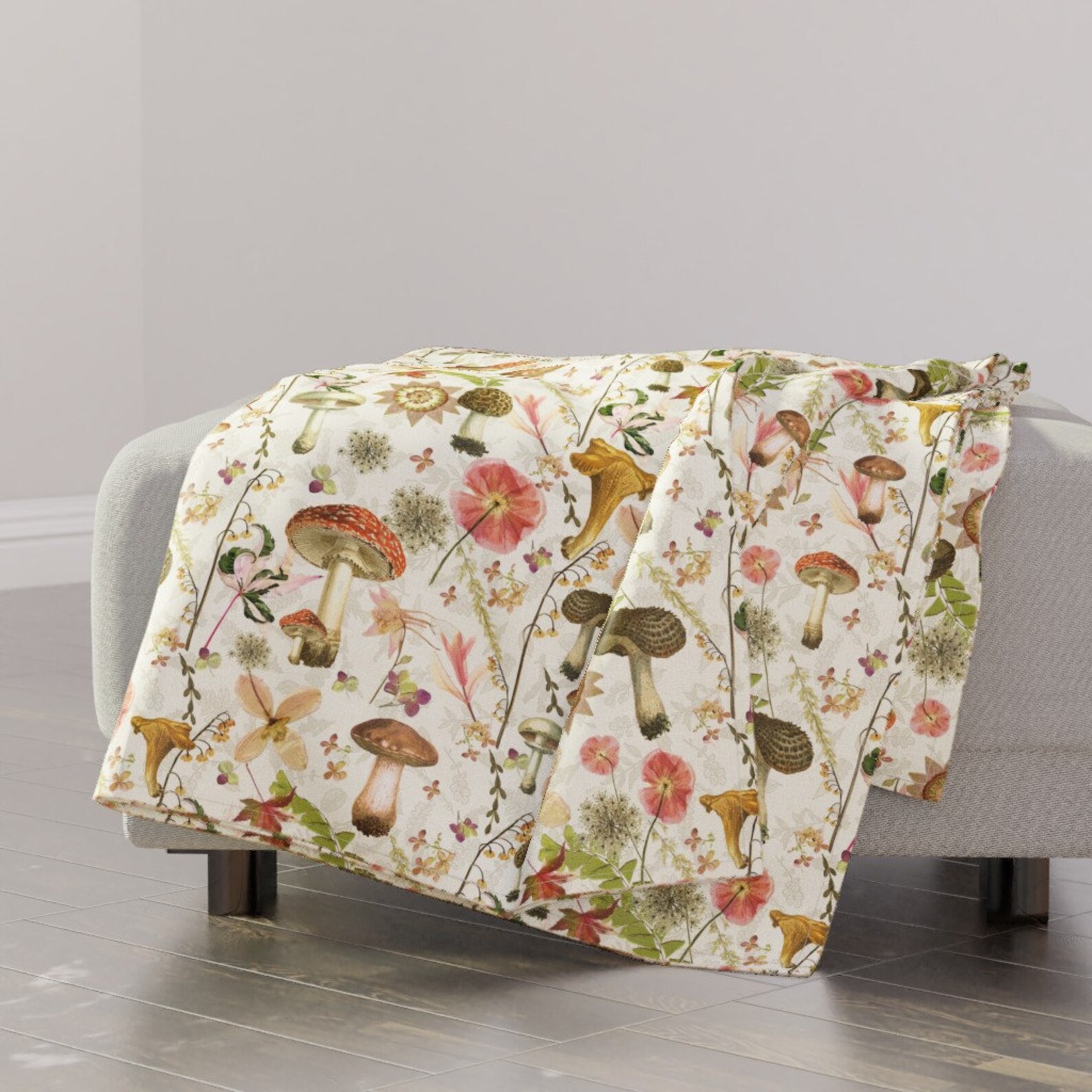 Vintage Throw Blanket Mushroom Garden Linen by mypetalpress Etsy