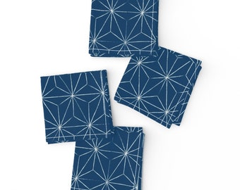 White Cocktail Napkins (Set of 4) - Sashiko - Blue Vertigo by tarynosaurus - Blue Star Geometric Japanese Cloth Napkins by Spoonflower
