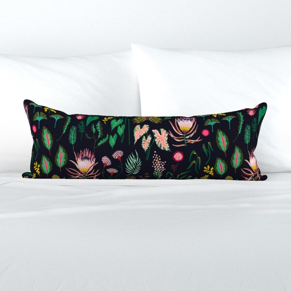 Moody Botanical XL Lumbar Pillow - Leaf Study Dark by holli_zollinger -  Floral Leaves Extra Large Rectangle Lumbar Pillow by Spoonflower