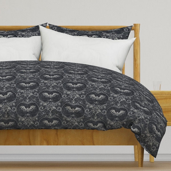 Spiderweb Damask Bedding - Gothic Lace Bats Black by appleyards - Halloween Cobwebs Cotton Sateen Duvet Cover OR Pillow Shams by Spoonflower