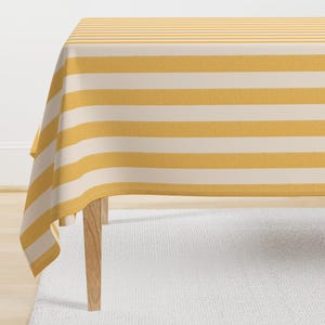 Lemon Yellow Stripe Tablecloth - Wide Stripe by paisleyanddot_llc - Amalfi Pool Stripe Cabana Stripe Cotton Sateen Tablecloth by Spoonflower