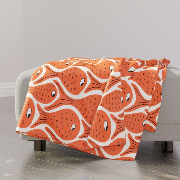 Goldfishy Eyeing Throw Blanket - Red Fish by amy_maccready - Animal Sea Ocean Fishy Goldfish Throw Blanket with Spoonflower Fabric