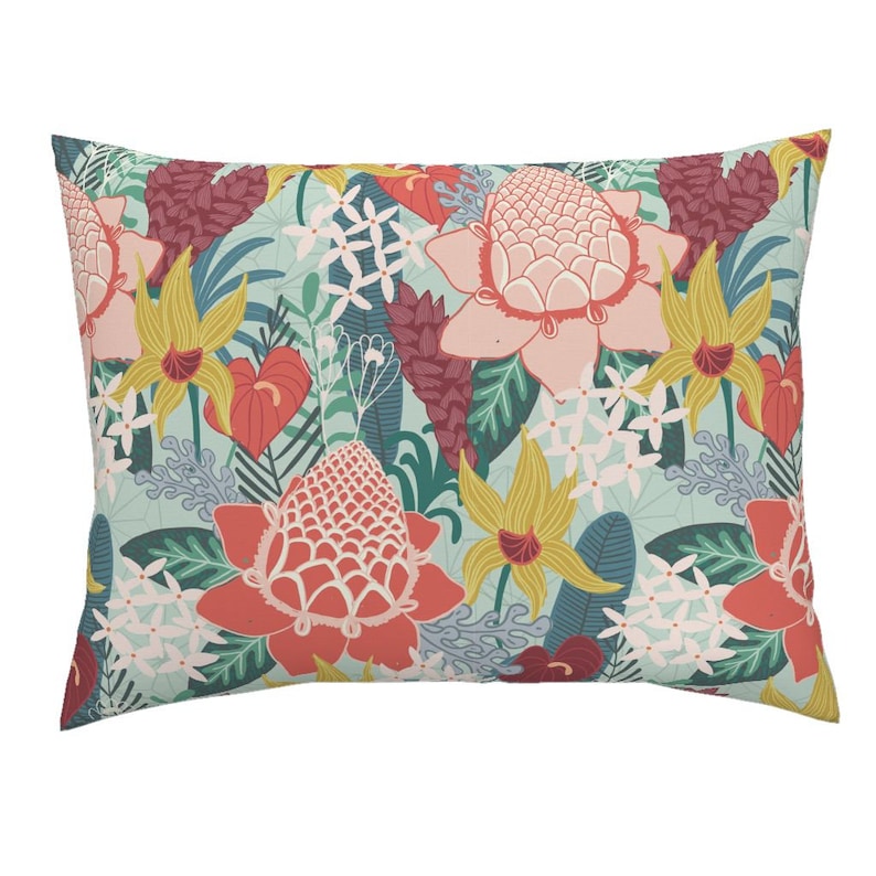 Tropical Floral Pillow Sham Tropicana by crissie/_rodda Summer Paradise Cotton Sateen Pillow Sham Bedding by Spoonflower