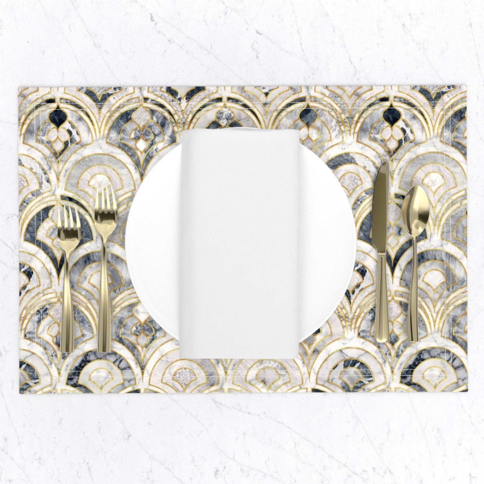 Art Deco Placemats set of 2 Marble Art Deco Tiles Charcoal Etsy