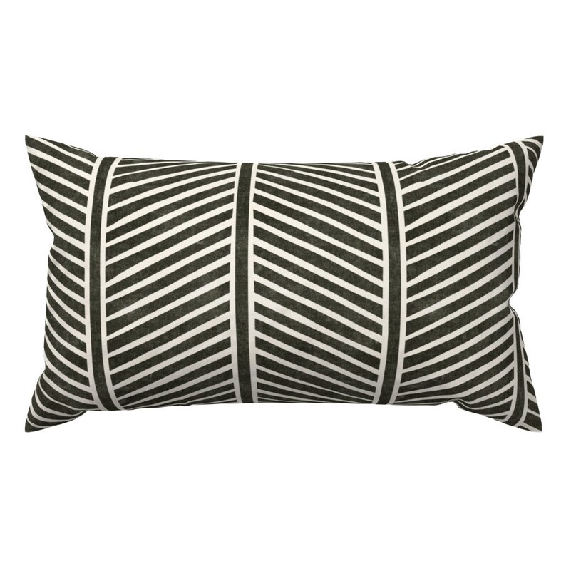 Olive Feathers Accent Pillow Dark Green Chevron by littlearrowdecor Chevron Stripe Rectangle Lumbar Throw Pillow by Spoonflower image 1