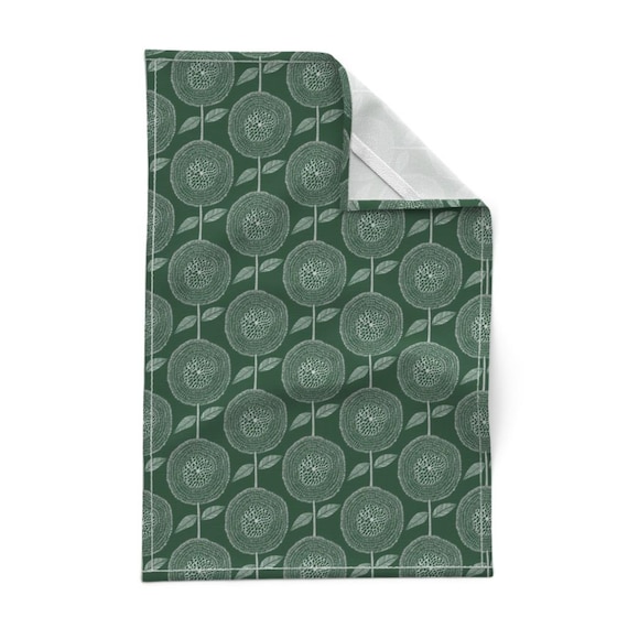 Geometrisch Geschirrtücher 2er Set - Floral Retro Mid Mod Midcentury Modern Mcm Leinen Baumwolle - Felice Florals Emerald by subhashini_narayanan