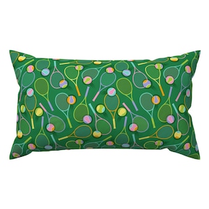 Tennis Racket Accent Pillow - Tennis Small by kimblissdesign - Court Sport Exercise Athlete Rectangle Lumbar Throw Pillow by Spoonflower