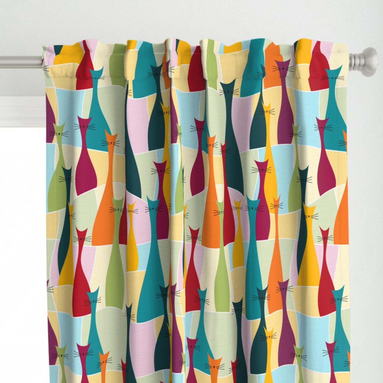 Mid Century Modern Curtain Panel Ollie Cat by Luciafontes Etsy