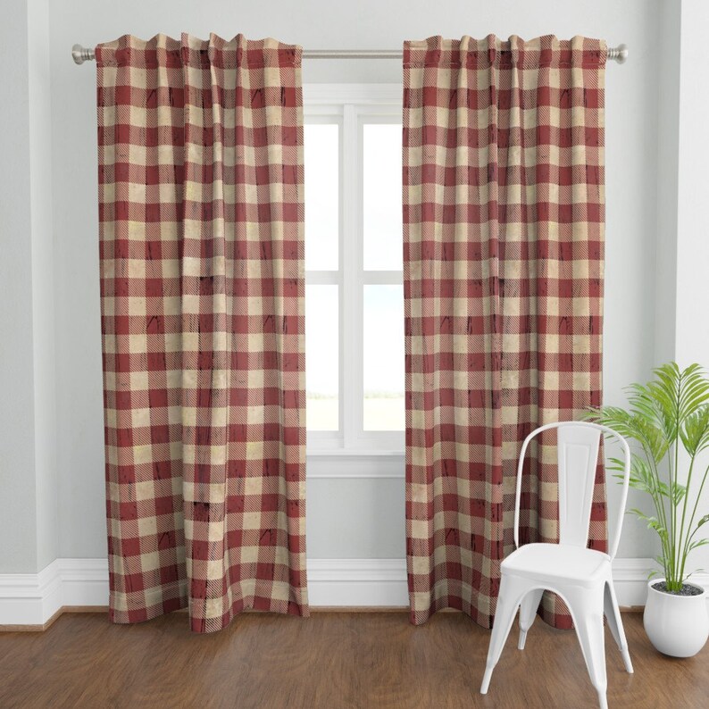 Rustic Plaid Curtain Panel Buffalo Plaid Rustic Red by Etsy