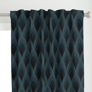 Art Deco Curtain Panel - Art Deco Blossom by fischkandi - Vintage Blue Teal Elegant Art Nouveau Custom Curtain Panel by Spoonflower