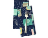 Mid-century Radio Dinner Napkins (Set of 2) - Mid-century Transistor Radio by marketa_stengl - Navy Mod Cloth Napkins by Spoonflower