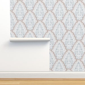 Scallop Botanical Non-Pasted Wallpaper - Slate  Clay Scallop Paisley by danika_herrick - India Paisley Wallpaper Double Roll by Spoonflower