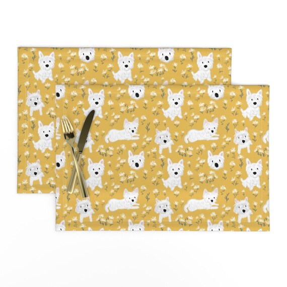 Dog Placemats set of 2 Westie Dog Floral Yellow by Etsy