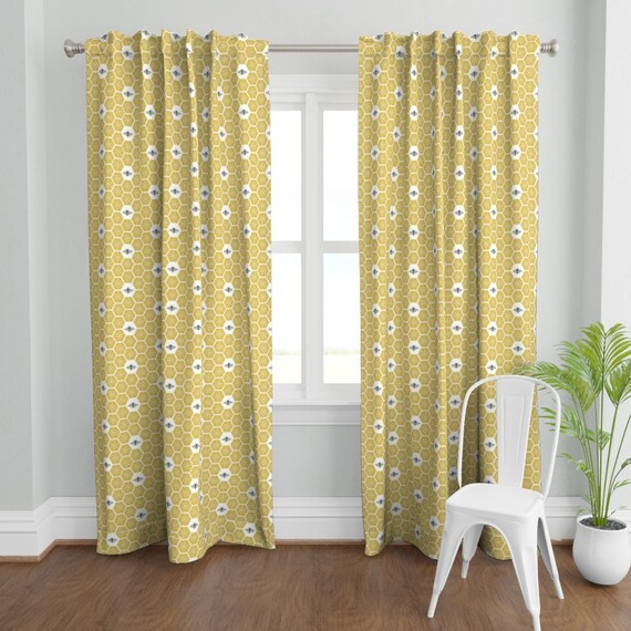 Bees Honey Bees Apiary Flowers Lemons Citrus 50" Wide Curtain Panel by Roostery 