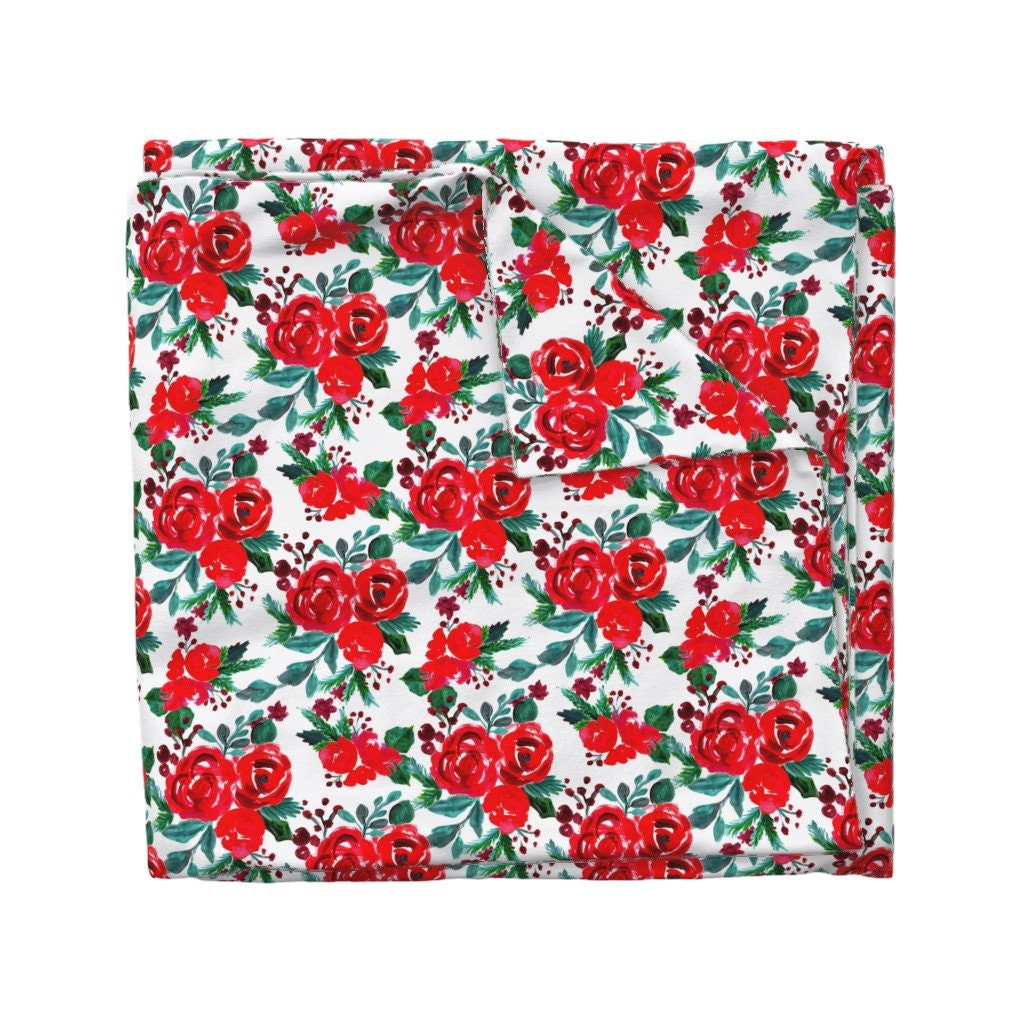Christmas Duvet Cover Merry and Bright Holiday Floral by Etsy