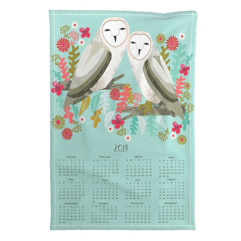 2019 Tea Towel Calendar Bird Linen Cotton by Spoonflower