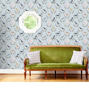 Scandinavian Birds Non-Pasted Wallpaper Scandi Gender Neutral Baby - Birds Of Scandinavia - Wreaths by popelephant Wallpaper by Spoonflower image 9