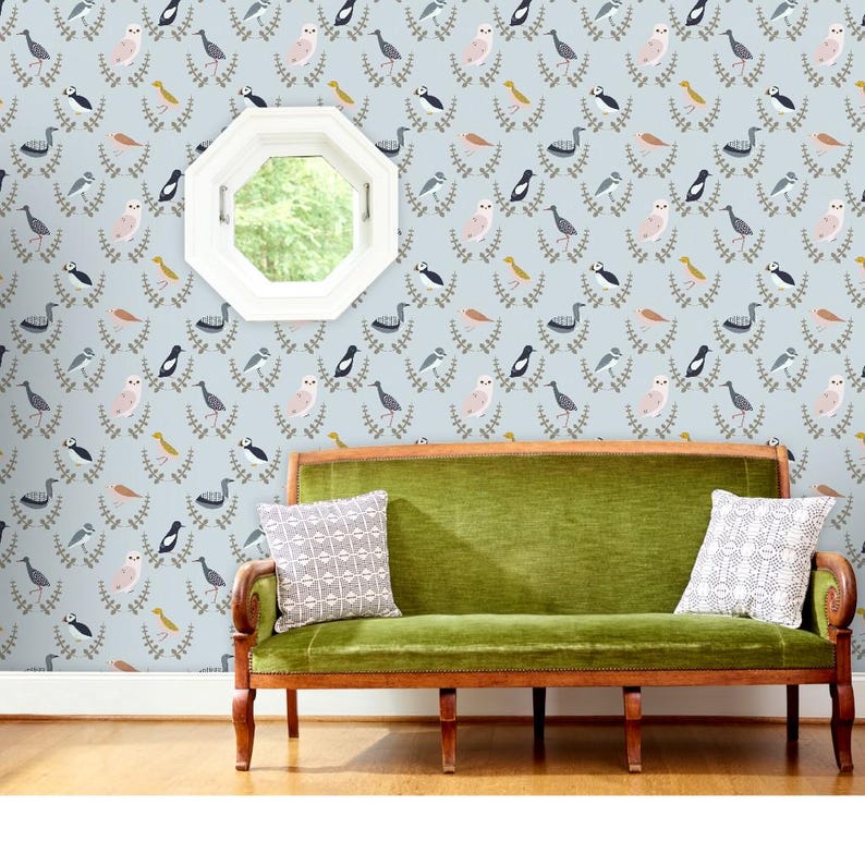 Scandinavian Birds Non-Pasted Wallpaper Scandi Gender Neutral Baby - Birds Of Scandinavia - Wreaths by popelephant Wallpaper by Spoonflower image 9