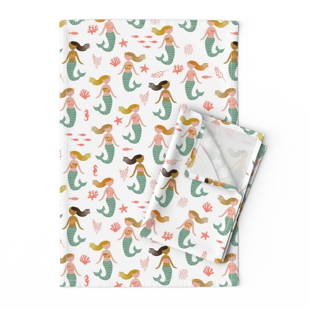 Mermaid Tea Towels set of 2 Serene Sirens by Lellobird Etsy UK