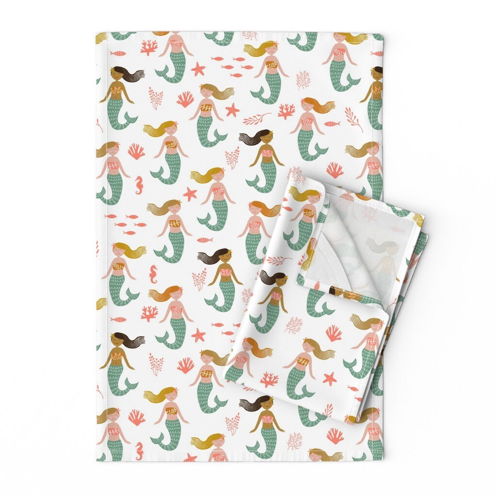 Mermaid Tea Towels set of 2 Serene Sirens by Lellobird Etsy UK