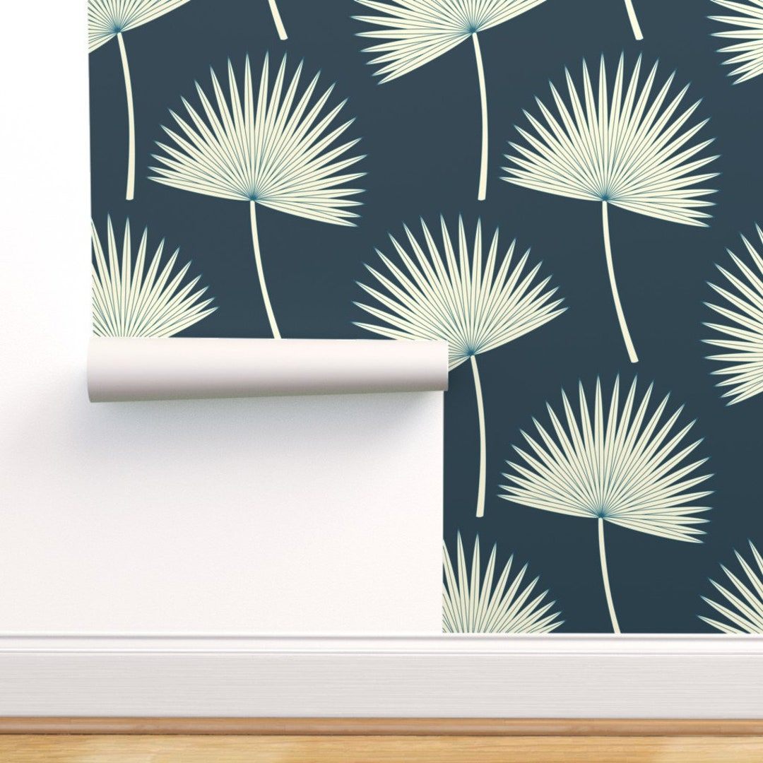 Fan Palm Commercial Grade Wallpaper Palm Leaves on Midnight - Etsy