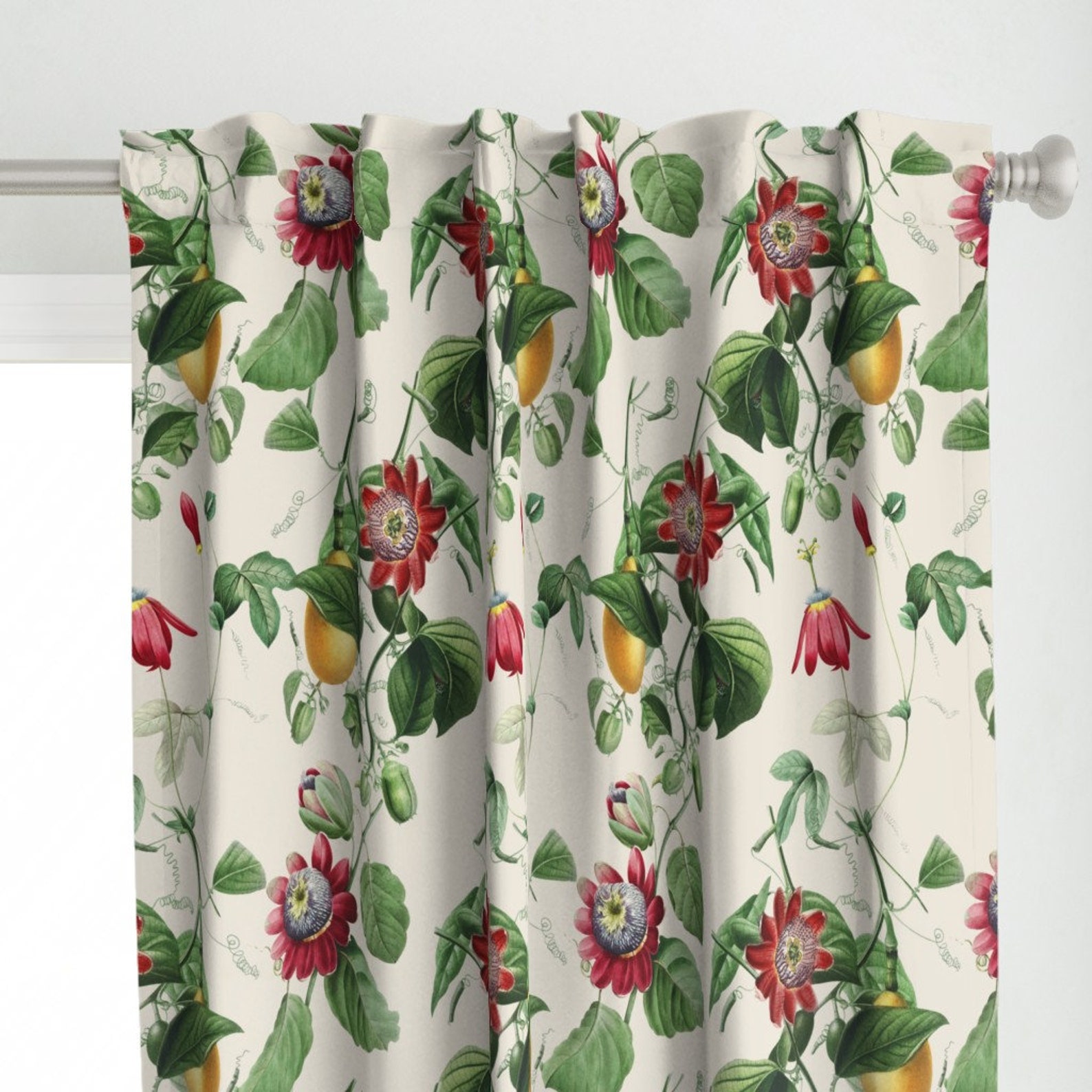 Vintage Botanical Curtain Panel Vines With Exotic Flowers by Etsy