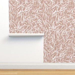 Neutral Willow Non-Pasted Wallpaper - Sweeping Willow  by jchadesign - Botanical Serene Willow Tree Wallpaper Double Roll by Spoonflower