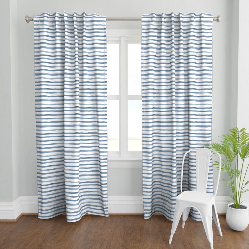 Stripe Curtain Panel Denim Blue Watercolor Stripes by Etsy