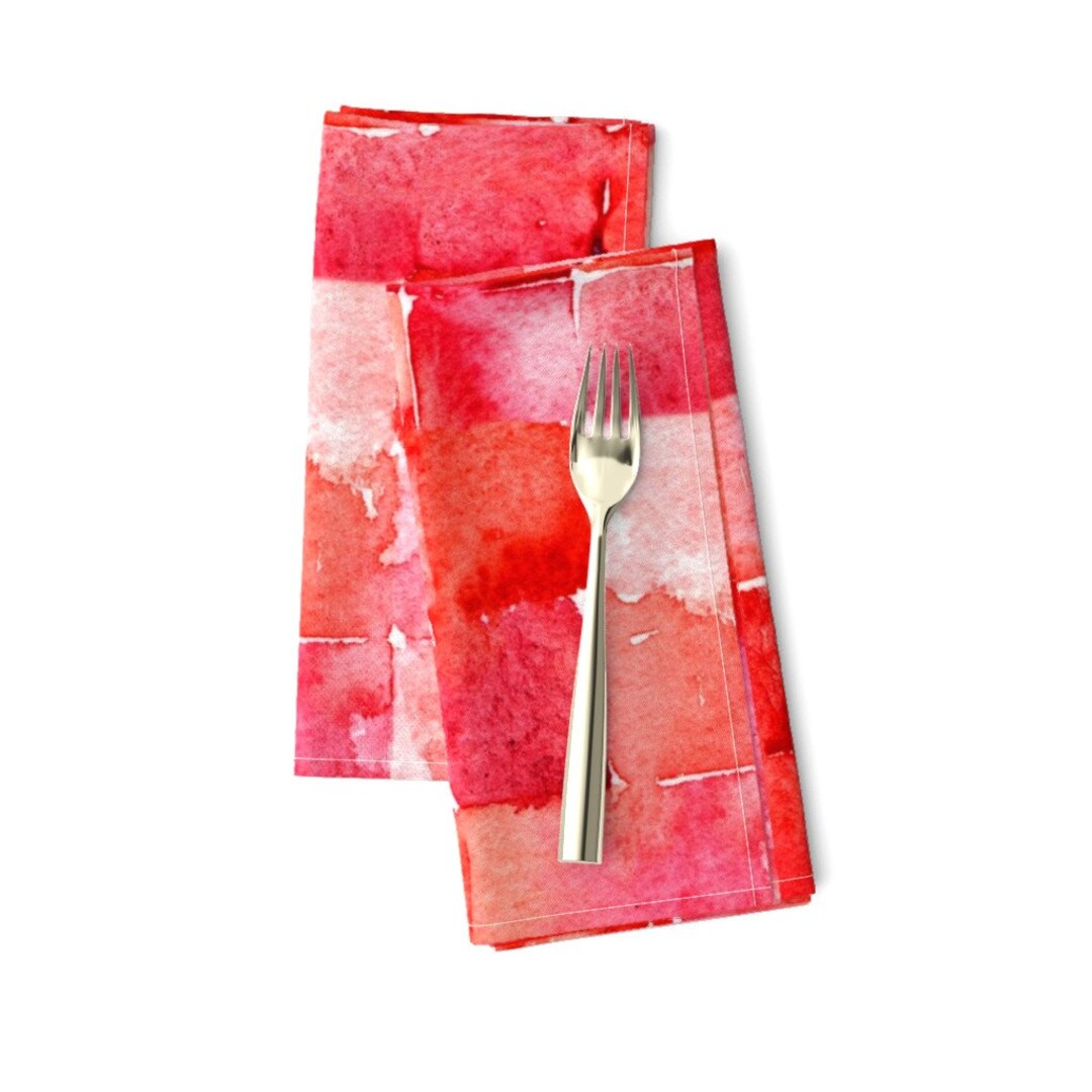 Red Dinner Napkins set of 2 Red Watercolor Geometric Etsy UK