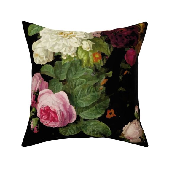 Gothic Floral Throw Pillow Dark Floral Lumbar Pillow, Minky Pillow, Dark