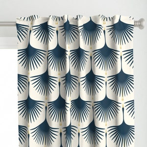 Dark Blue Swans Curtain Panel - Navy Deco Swans by katerhees - Blue And Cream Mid Century Modern Custom Curtain Panel by Spoonflower