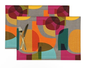 Midcentury Modern Placemats (Set of 2) - Kaleidoscope by ceciliamok - Bright Geometric Retro Abstract Cloth Placemats by Spoonflower
