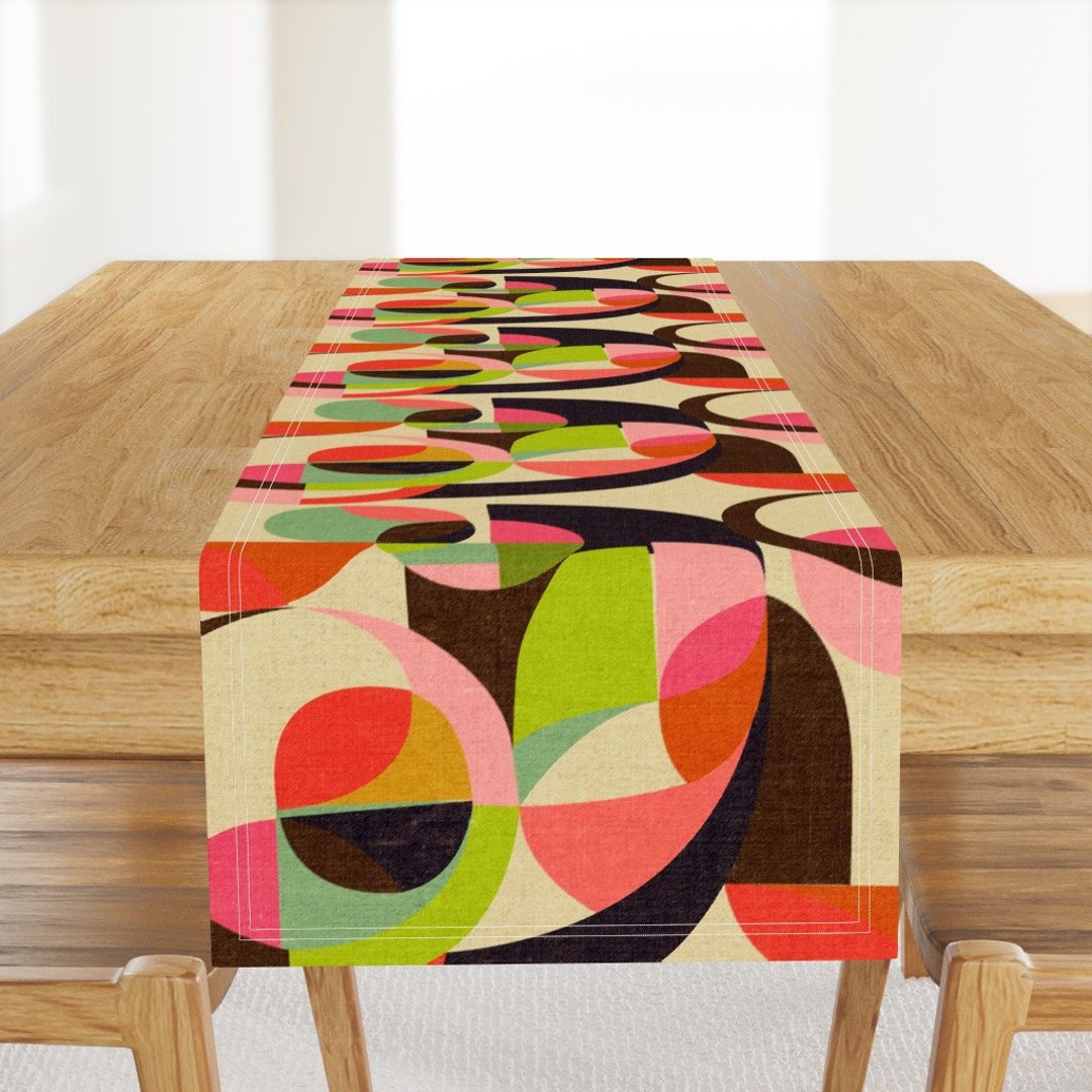 Mid Century Modern Table Runner Modern Circles Bright by Ceciliamok Mod